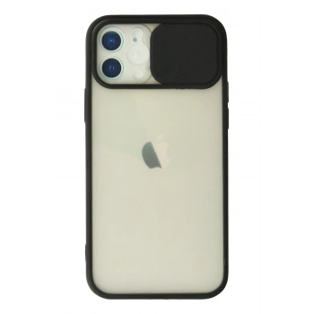 Mey İthalat®   iPhone 12 Kılıf Palm Buzlu Kamera Sürgülü Silikon - Siyah