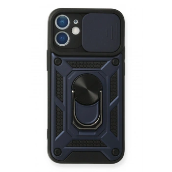 Mey İthalat®   iPhone 12 Kılıf Pars Lens Yüzüklü Silikon - Lacivert