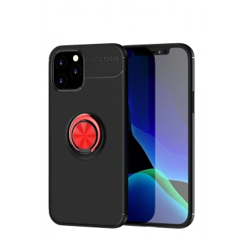 Mey İthalat®   iPhone 12 Kılıf Range Yüzüklü Silikon - Siyah-Kırmızı