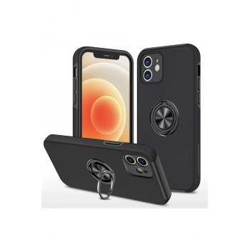 Mey İthalat®   iPhone 12 Mini Kılıf Elit Yüzüklü Kapak - Siyah