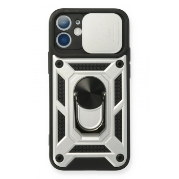 Mey İthalat®   iPhone 12 Mini Kılıf Pars Lens Yüzüklü Silikon - Gümüş