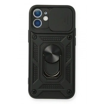 Mey İthalat®   iPhone 12 Mini Kılıf Pars Lens Yüzüklü Silikon - Siyah