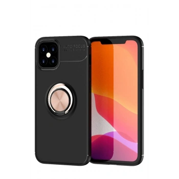 Mey İthalat®   iPhone 12 Mini Kılıf Range Yüzüklü Silikon - Siyah-Gold