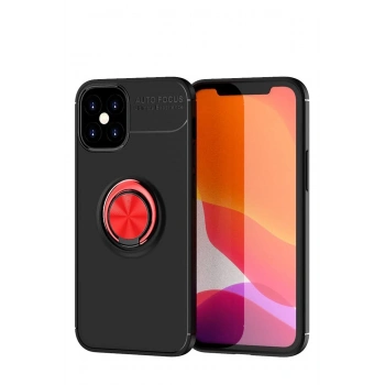 Mey İthalat®   iPhone 12 Mini Kılıf Range Yüzüklü Silikon - Siyah-Kırmızı