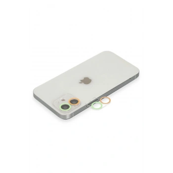 Mey İthalat®   iPhone 12 Mini Renkli Kamera Lens Koruma Cam - Turuncu-Yeşil