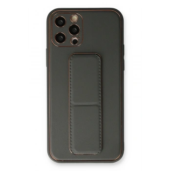 Mey İthalat®   iPhone 12 Pro Kılıf Coco Deri Standlı Kapak - Füme