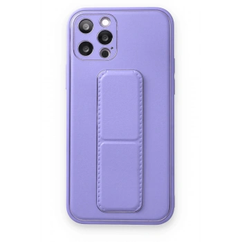 Mey İthalat®   iPhone 12 Pro Kılıf Coco Deri Standlı Kapak - Koyu Lila