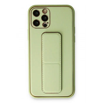 Mey İthalat®   iPhone 12 Pro Kılıf Coco Deri Standlı Kapak - Su Yeşili