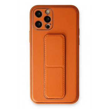 Mey İthalat®   iPhone 12 Pro Kılıf Coco Deri Standlı Kapak - Turuncu