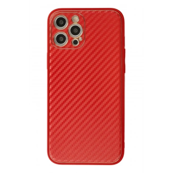Mey İthalat®   iPhone 12 Pro Kılıf Coco Karbon Silikon - Kırmızı