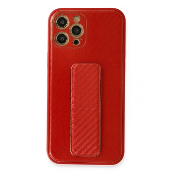 Mey İthalat®   iPhone 12 Pro Kılıf Coco Karbon Standlı Kapak - Kırmızı