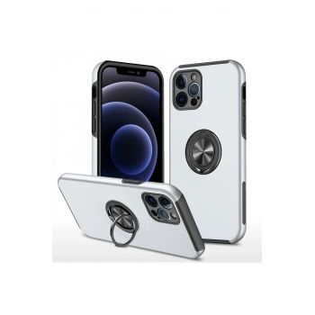 Mey İthalat®   iPhone 12 Pro Kılıf Elit Yüzüklü Kapak - Gümüş