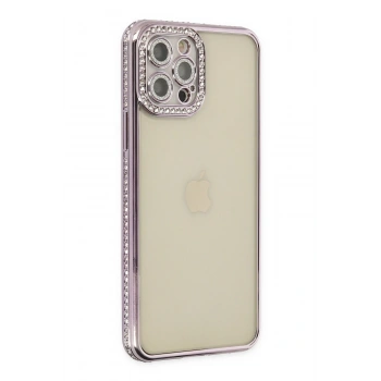 Mey İthalat®   iPhone 12 Pro Kılıf Joke Taşlı Silikon - Mor