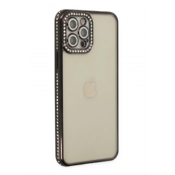 Mey İthalat®   iPhone 12 Pro Kılıf Joke Taşlı Silikon - Siyah