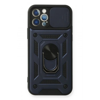 Mey İthalat®   iPhone 12 Pro Kılıf Pars Lens Yüzüklü Silikon - Lacivert