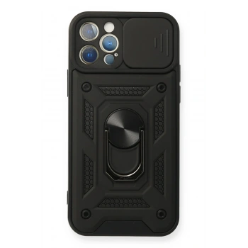 Mey İthalat®   iPhone 12 Pro Kılıf Pars Lens Yüzüklü Silikon - Siyah