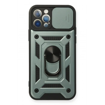Mey İthalat®   iPhone 12 Pro Kılıf Pars Lens Yüzüklü Silikon - Yeşil