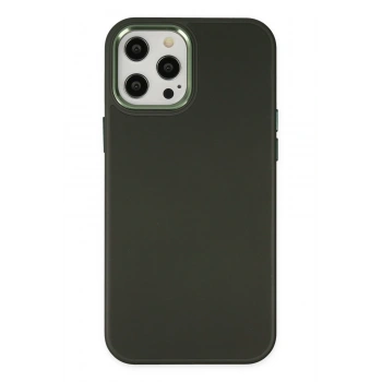 Mey İthalat®   iPhone 12 Pro Max Kılıf Asya Deri Silikon - Koyu Yeşil