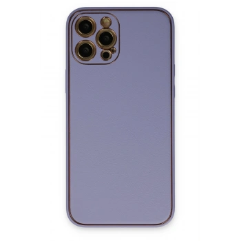 Mey İthalat®   iPhone 12 Pro Max Kılıf Coco Deri Silikon Kapak - Açık Lila