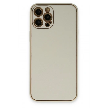 Mey İthalat®   iPhone 12 Pro Max Kılıf Coco Deri Silikon Kapak - Beyaz