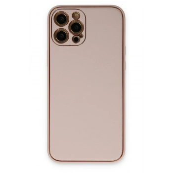 Mey İthalat®   iPhone 12 Pro Max Kılıf Coco Deri Silikon Kapak - Pudra