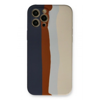 Mey İthalat®   iPhone 12 Pro Max Kılıf Ebruli Lansman Silikon - Lacivert-Krem