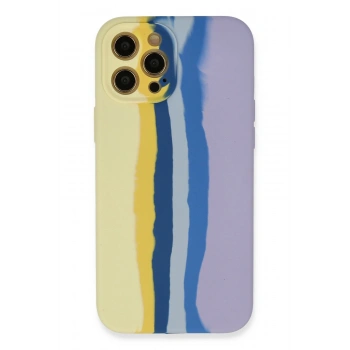 Mey İthalat®   iPhone 12 Pro Max Kılıf Ebruli Lansman Silikon - Sarı-Lila