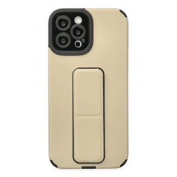 Mey İthalat®   iPhone 12 Pro Max Kılıf Mega Standlı Silikon - Gold
