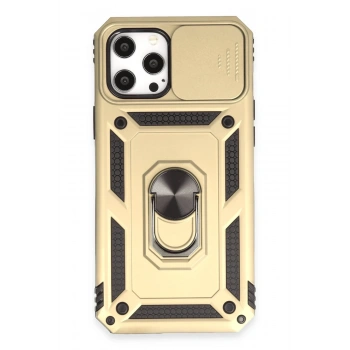 Mey İthalat®   iPhone 12 Pro Max Kılıf Pars Lens Yüzüklü Silikon - Gold