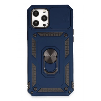 Mey İthalat®   iPhone 12 Pro Max Kılıf Pars Lens Yüzüklü Silikon - Lacivert