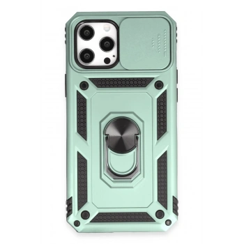 Mey İthalat®   iPhone 12 Pro Max Kılıf Pars Lens Yüzüklü Silikon - Yeşil