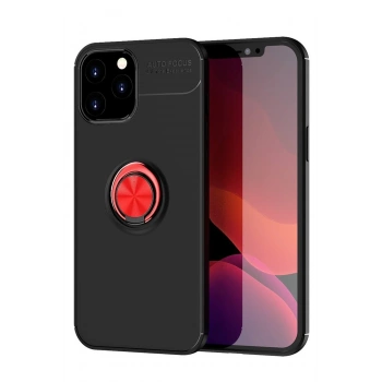 Mey İthalat®   iPhone 12 Pro Max Kılıf Range Yüzüklü Silikon - Siyah-Kırmızı