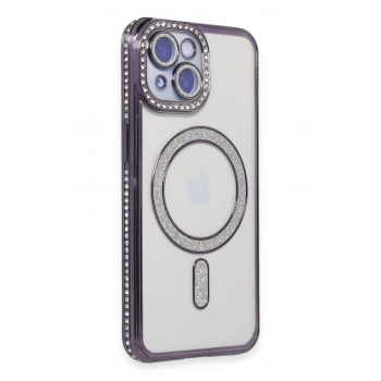 Mey İthalat®   iPhone 13 Kılıf Joke Simli Magneticsafe Kılıf - Derin Mor