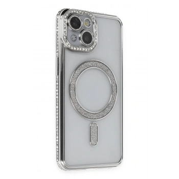 Mey İthalat®   iPhone 13 Kılıf Joke Simli Magneticsafe Kılıf - Gümüş