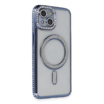 Mey İthalat®   iPhone 13 Kılıf Joke Simli Magneticsafe Kılıf - Mavi
