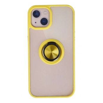 Mey İthalat®   iPhone 13 Kılıf Montreal Yüzüklü Silikon Kapak - Sarı