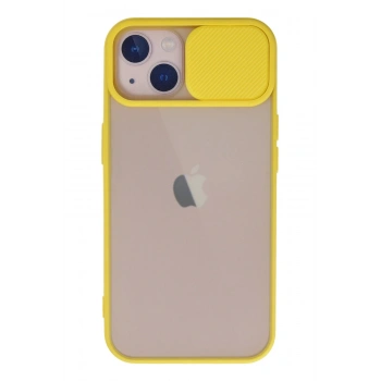 Mey İthalat®   iPhone 13 Kılıf Palm Buzlu Kamera Sürgülü Silikon - Sarı