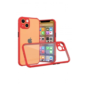Mey İthalat®   iPhone 13 Mini Kılıf Miami Şeffaf Silikon - Kırmızı