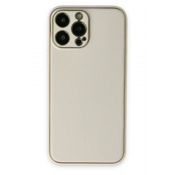 Mey İthalat®   iPhone 13 Pro Kılıf Coco Deri Silikon Kapak - Beyaz
