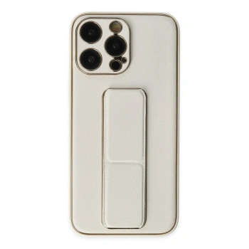 Mey İthalat®   iPhone 13 Pro Kılıf Coco Deri Standlı Kapak - Beyaz
