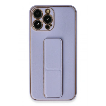 Mey İthalat®   iPhone 13 Pro Kılıf Coco Deri Standlı Kapak - Lila
