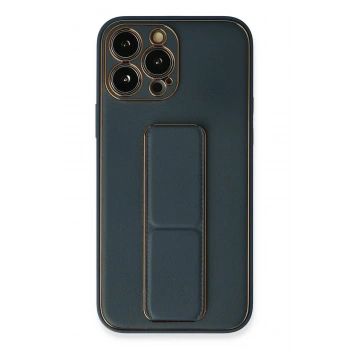 Mey İthalat®   iPhone 13 Pro Kılıf Coco Deri Standlı Kapak - Mavi