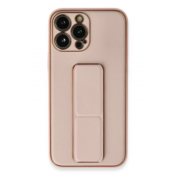 Mey İthalat®   iPhone 13 Pro Kılıf Coco Deri Standlı Kapak - Pembe