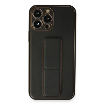 Mey İthalat®   iPhone 13 Pro Kılıf Coco Deri Standlı Kapak - Siyah