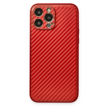 Mey İthalat®   iPhone 13 Pro Kılıf Coco Karbon Silikon - Kırmızı