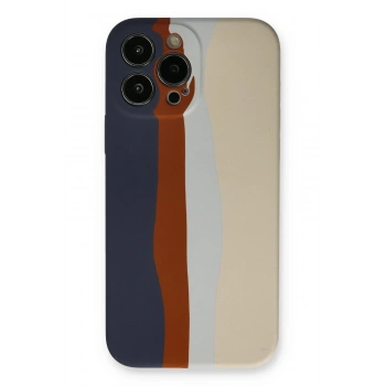 Mey İthalat®   iPhone 13 Pro Kılıf Ebruli Lansman Silikon - Lacivert-Krem