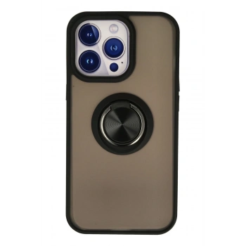 Mey İthalat®   iPhone 13 Pro Kılıf Montreal Yüzüklü Silikon Kapak - Siyah
