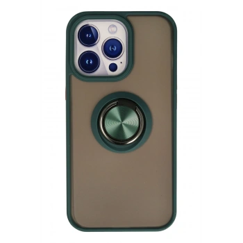 Mey İthalat®   iPhone 13 Pro Kılıf Montreal Yüzüklü Silikon Kapak - Yeşil