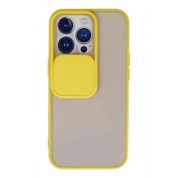 Mey İthalat®   iPhone 13 Pro Kılıf Palm Buzlu Kamera Sürgülü Silikon - Sarı