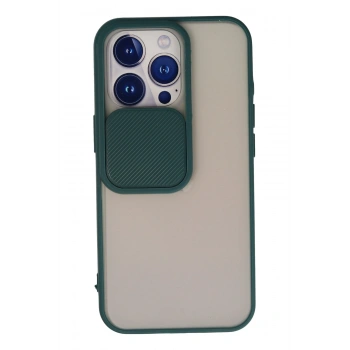 Mey İthalat®   iPhone 13 Pro Kılıf Palm Buzlu Kamera Sürgülü Silikon - Yeşil